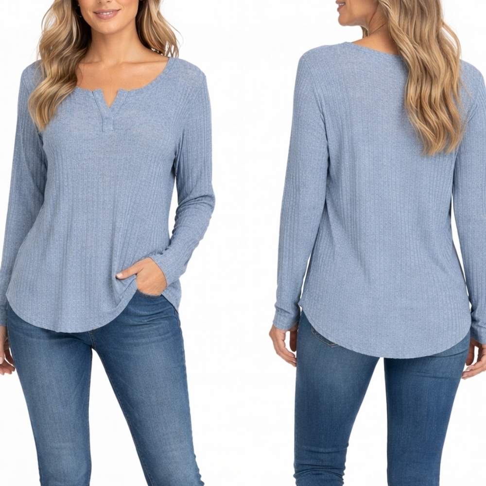 Nally & Millie Ribbed Knit Long Sleeve Top – Blue – Size L/XL NWT - Picture 1 of 11